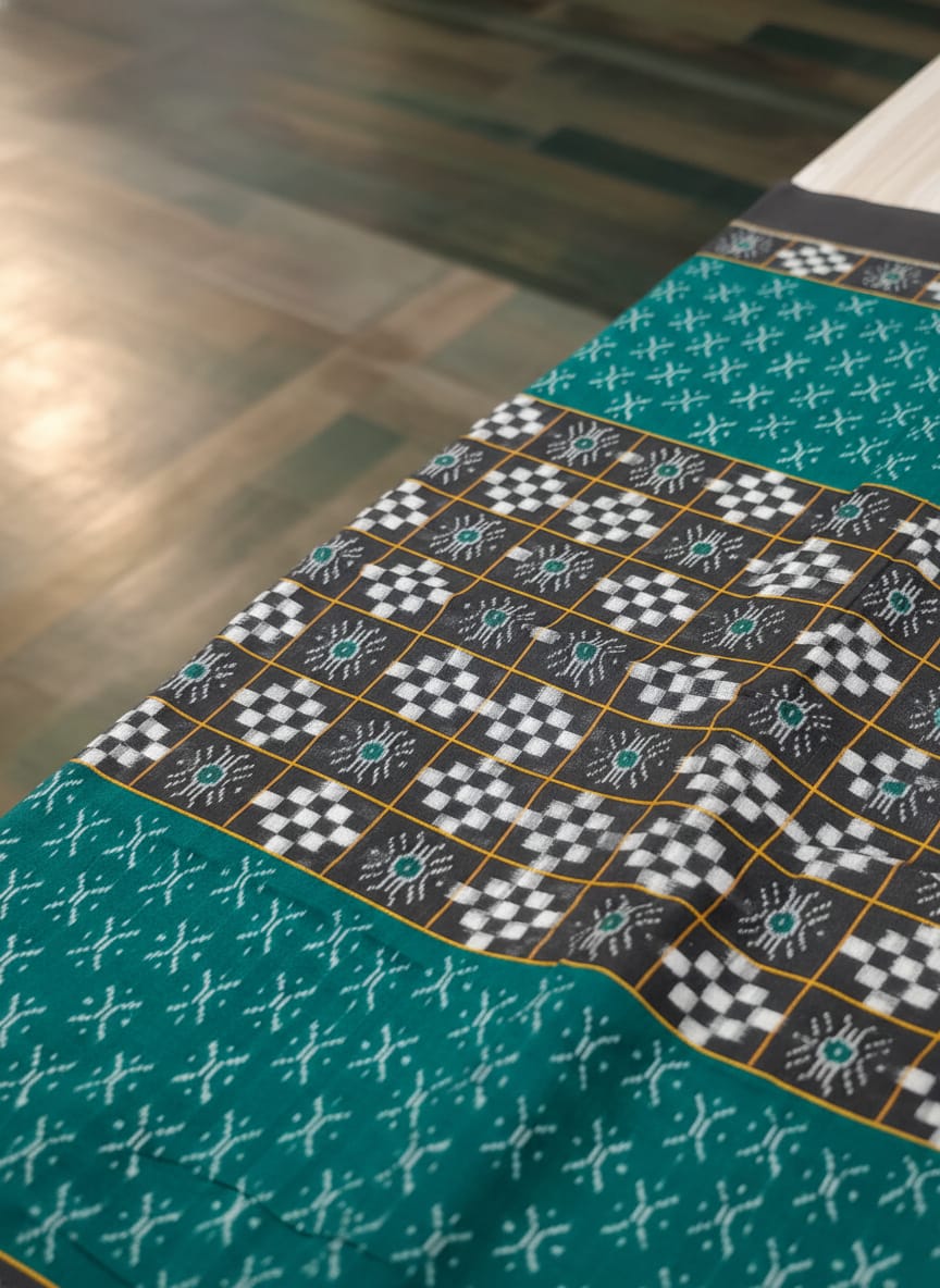 Green Black Pasapali Design Sambalpuri Fabrics