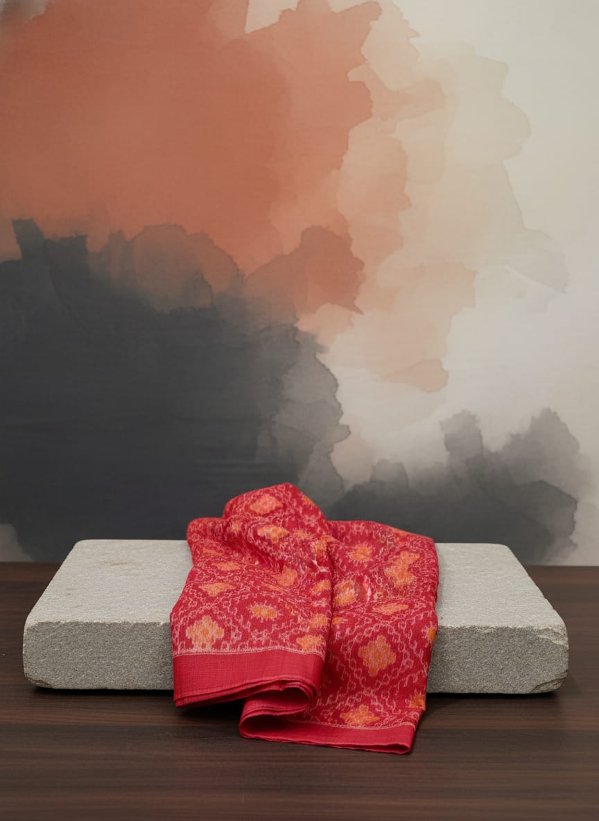 Peach Pink Flower Design Sambalpuri Fabrics