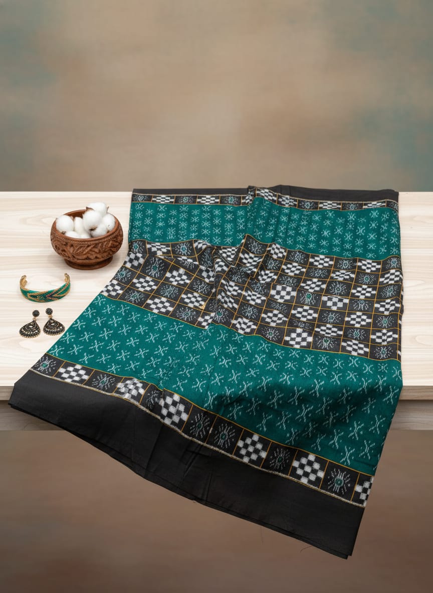 Green Black Pasapali Design Sambalpuri Fabrics