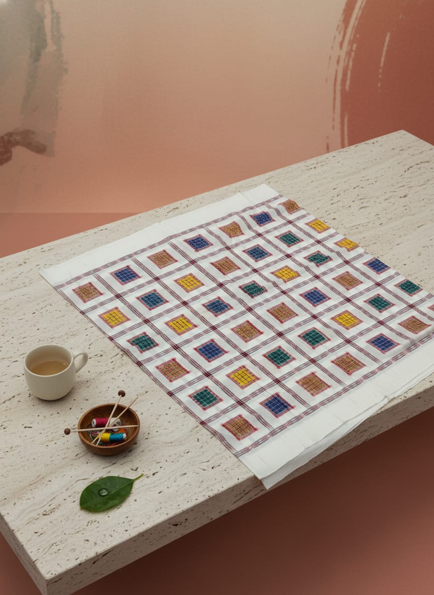 White Multi Colour Aswini Design Sambalpuri Fabrics