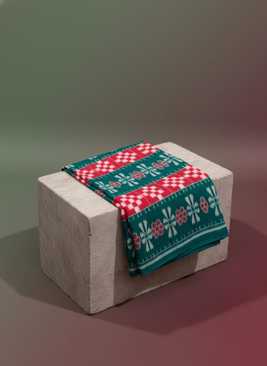 Green Red Pasapali Design Sambalpuri Fabrics