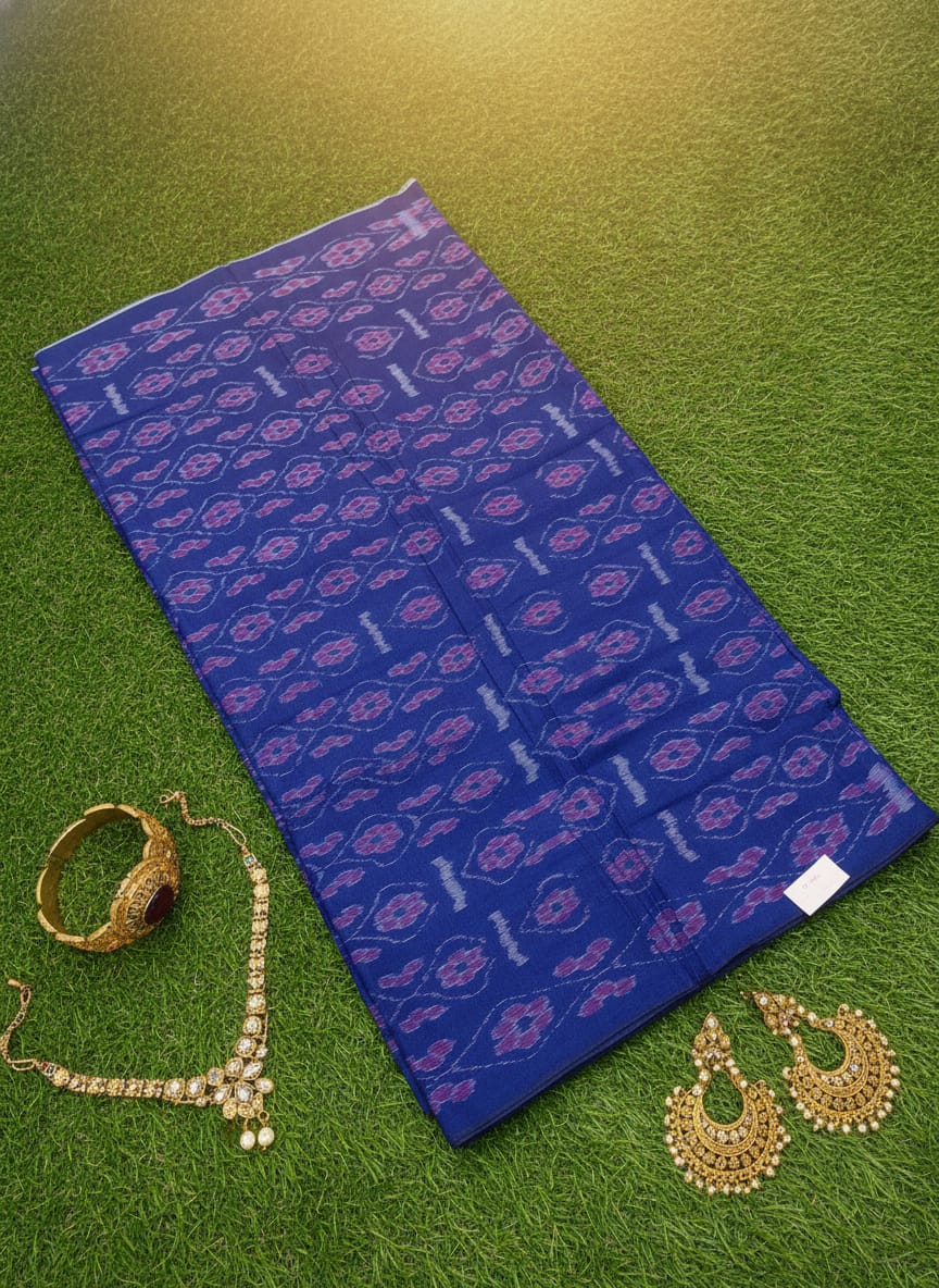 Blue Ikat Flower Design Nuapatna Fabrics