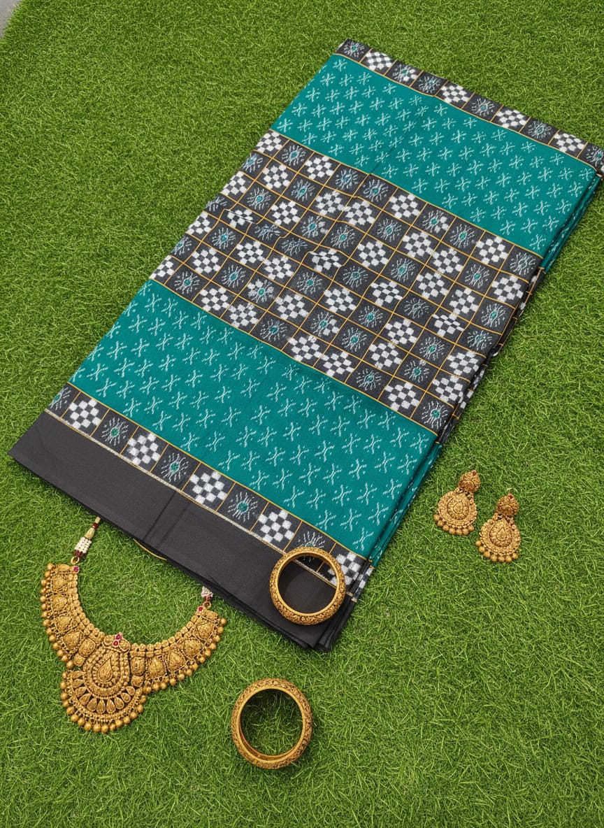 Green Black Pasapali Design Sambalpuri Fabrics