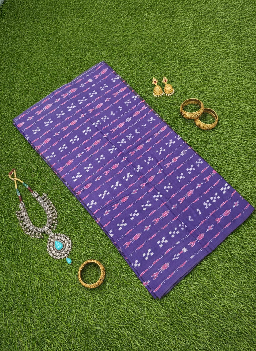 Blue Purple Ikat Flower Design Nuapatna Fabrics