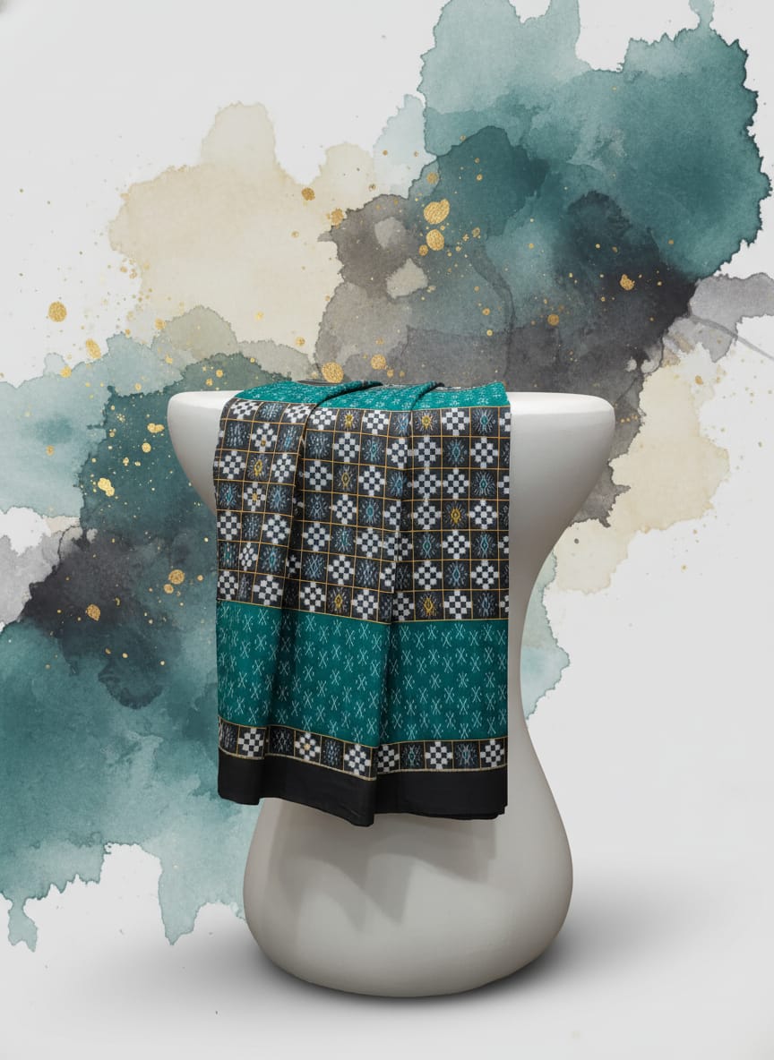 Green Black Pasapali Design Sambalpuri Fabrics