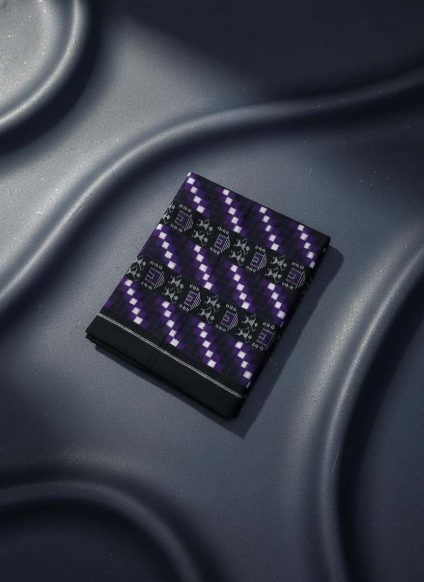 Black Purple White Pasapali And Tribal Ikat Design Sambalpuri Fabrics