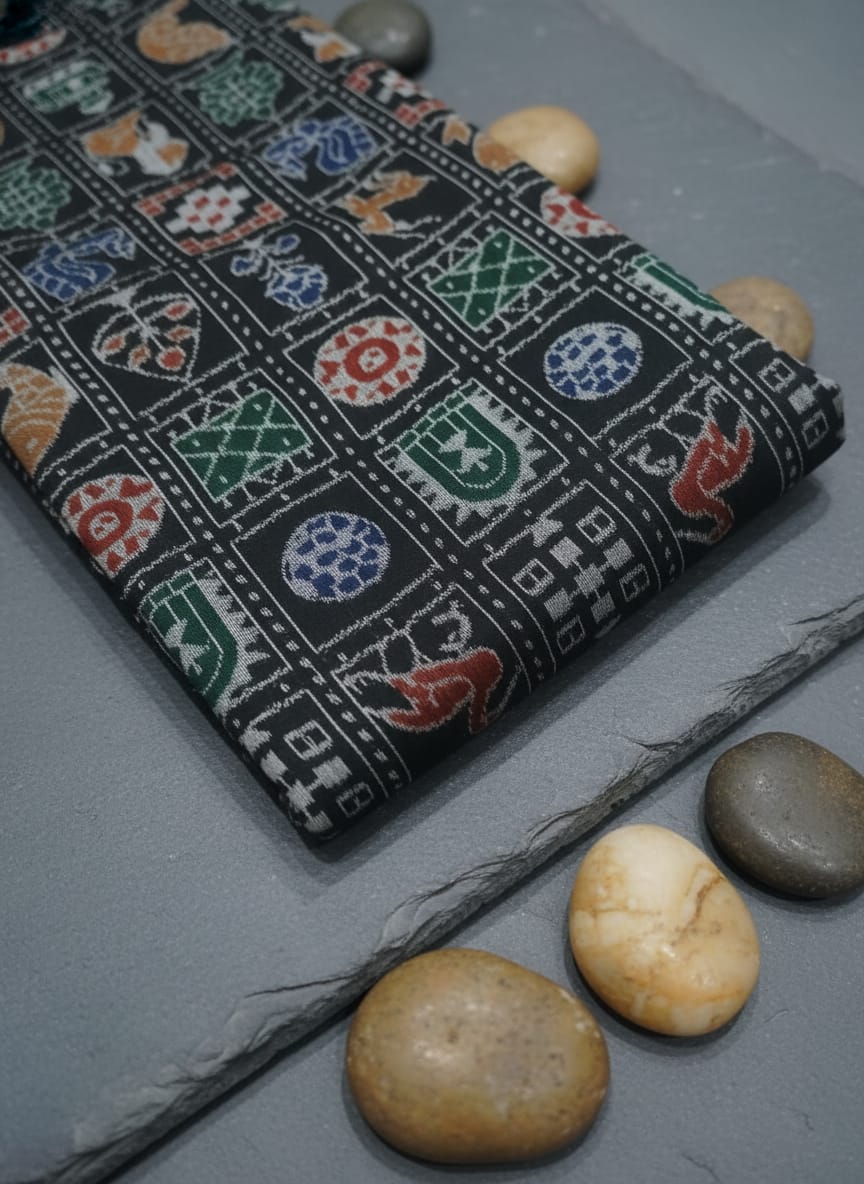Black Multi Colour Nabakothi Design Sambalpuri Fabrics