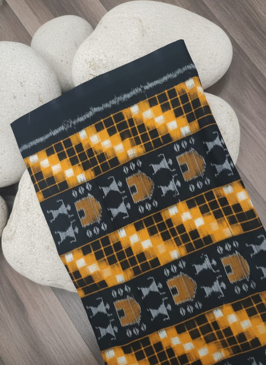 Black Yellow White Pasapali And Tribal Ikat Design Sambalpuri Fabrics