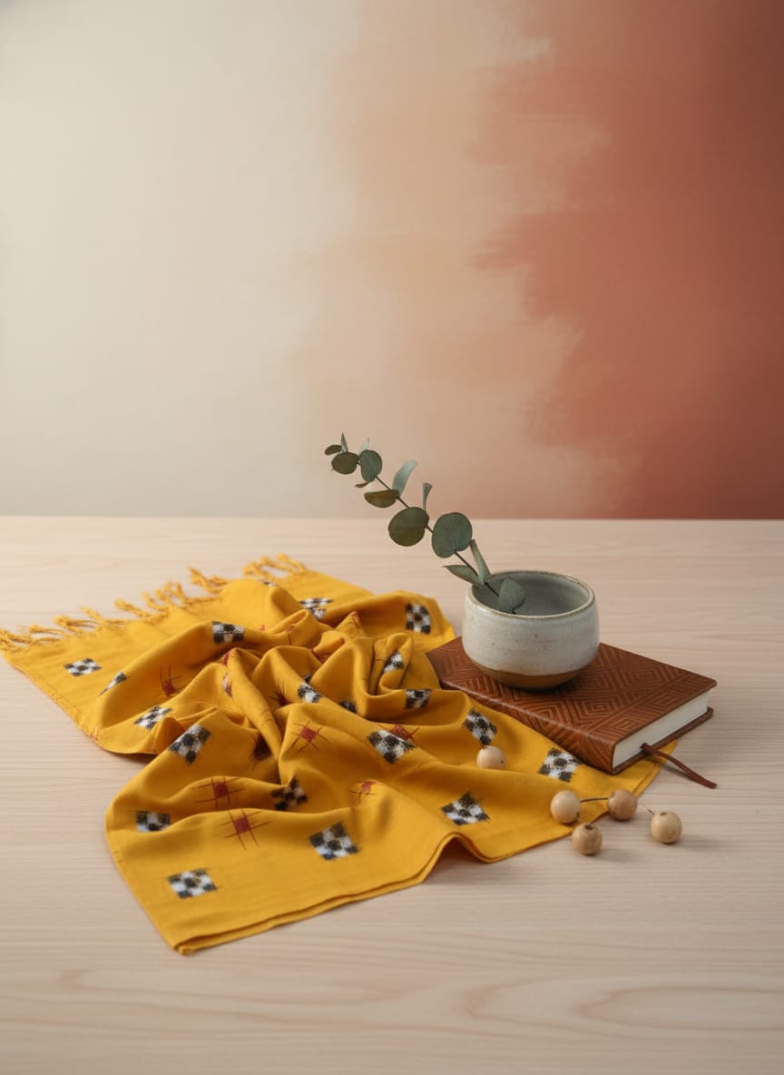 Yellow White Mini Pasapali Ikat Design Sambalpuri Fabrics