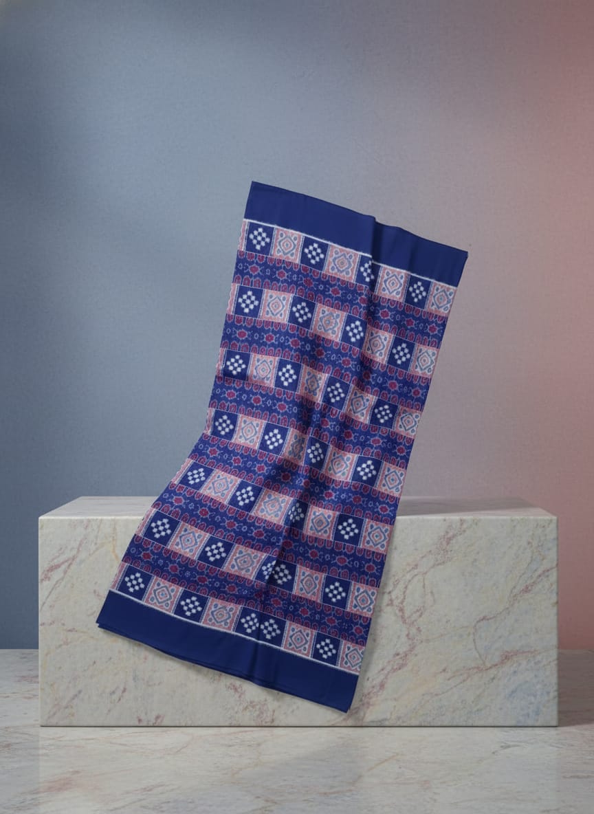 Blue White Mini Pasapali And Flower Ikat Design Sambalpuri Fabrics