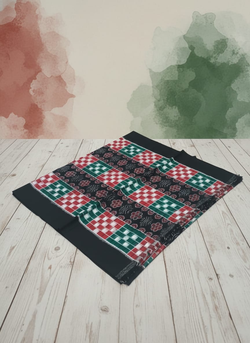 Black Red White Pasapali And Flower Ikat Design Sambalpuri Fabrics