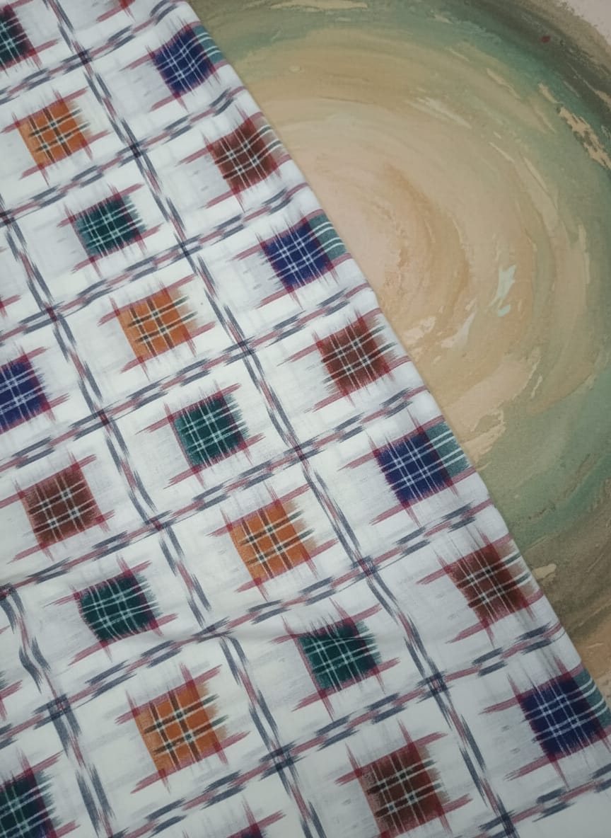 White Multi Colour Aswini Design Sambalpuri Fabrics