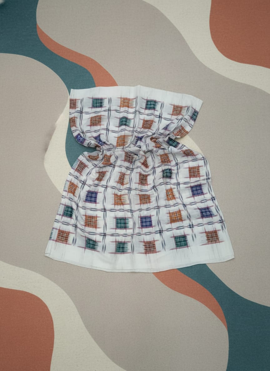 White Multi Colour Aswini Design Sambalpuri Fabrics