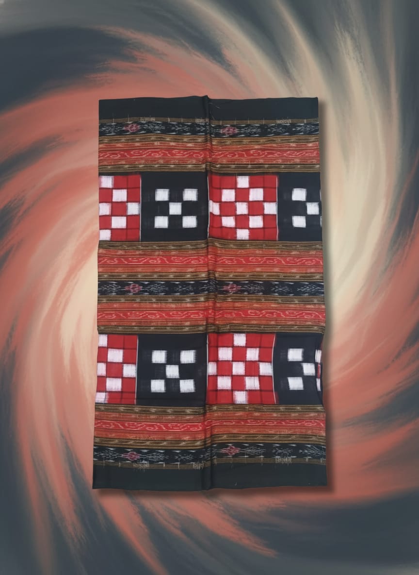 Red Black White Bichitrapuri Design Sambalpuri Fabric