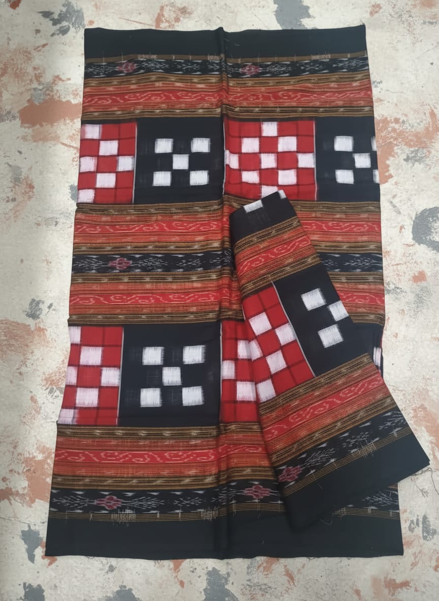 Red Black White Bichitrapuri Design Sambalpuri Fabric