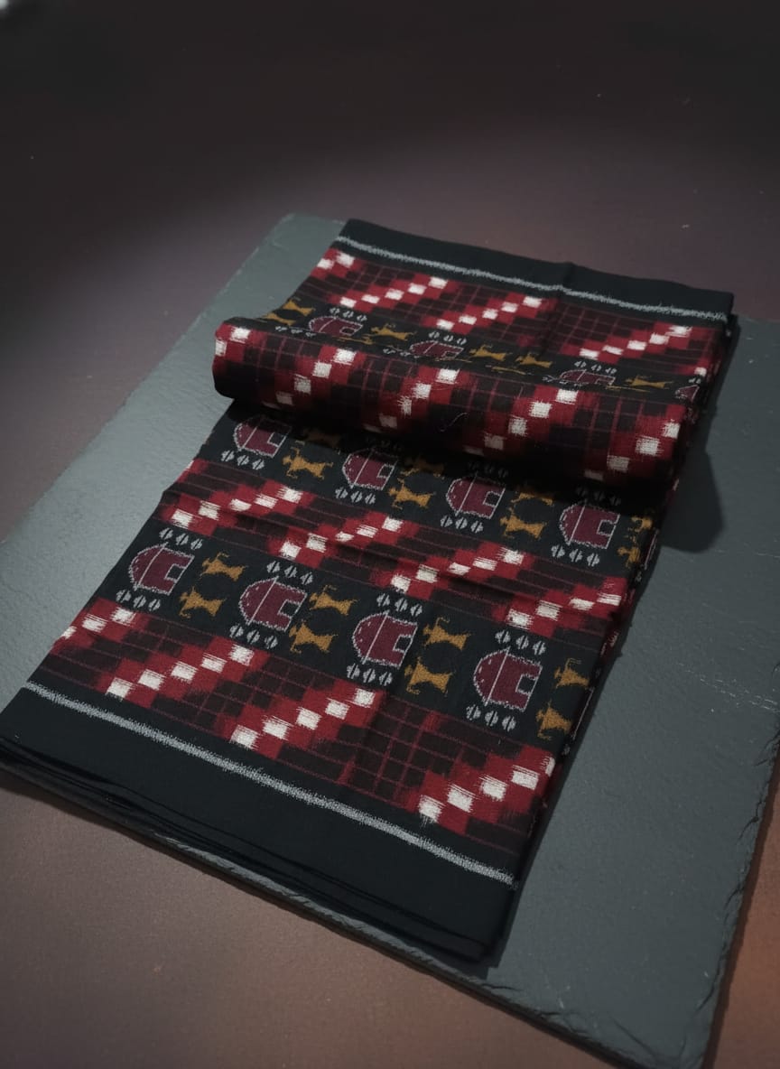 Black Red White Pasapali And Tribal Ikat Design Sambalpuri Fabrics