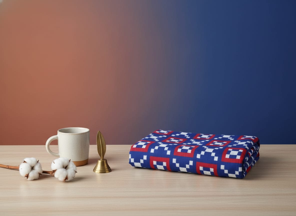 Blue Cross White Pasapali Design Sambalpuri Fabrics