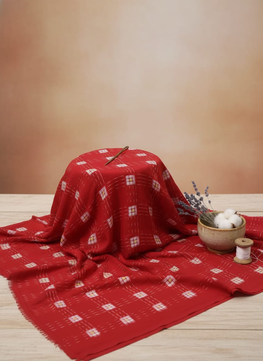 Red Square Pasapali Design Sambalpuri Fabrics