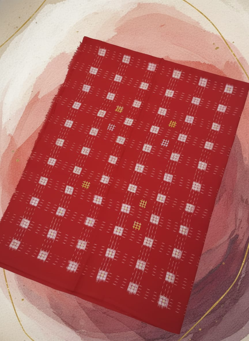 Red Square Pasapali Design Sambalpuri Fabrics