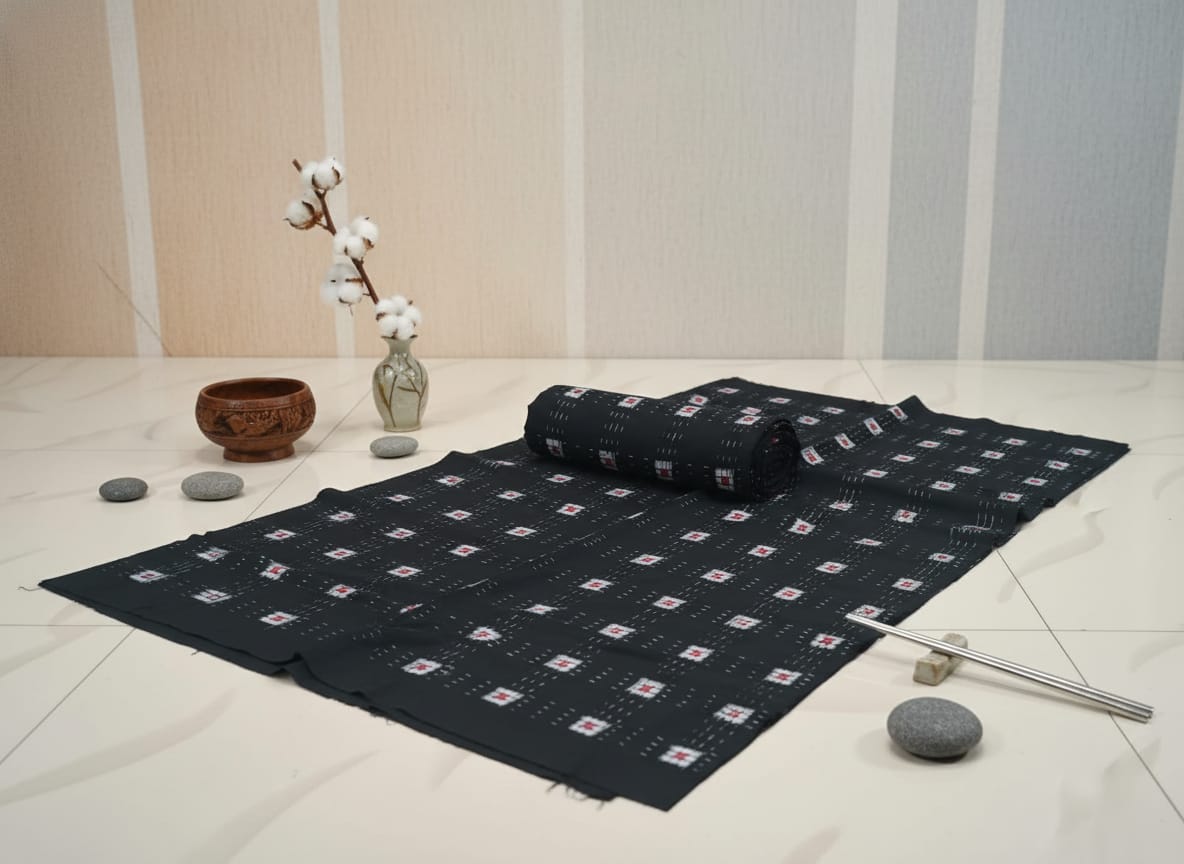 Black Square Pasapali Design Sambalpuri Fabrics
