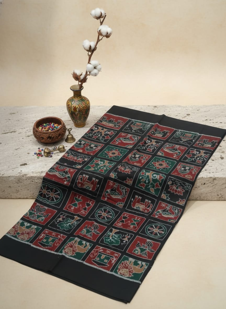 Black Maroon Green Nabakothi Ikat Design Sambalpuri Fabrics