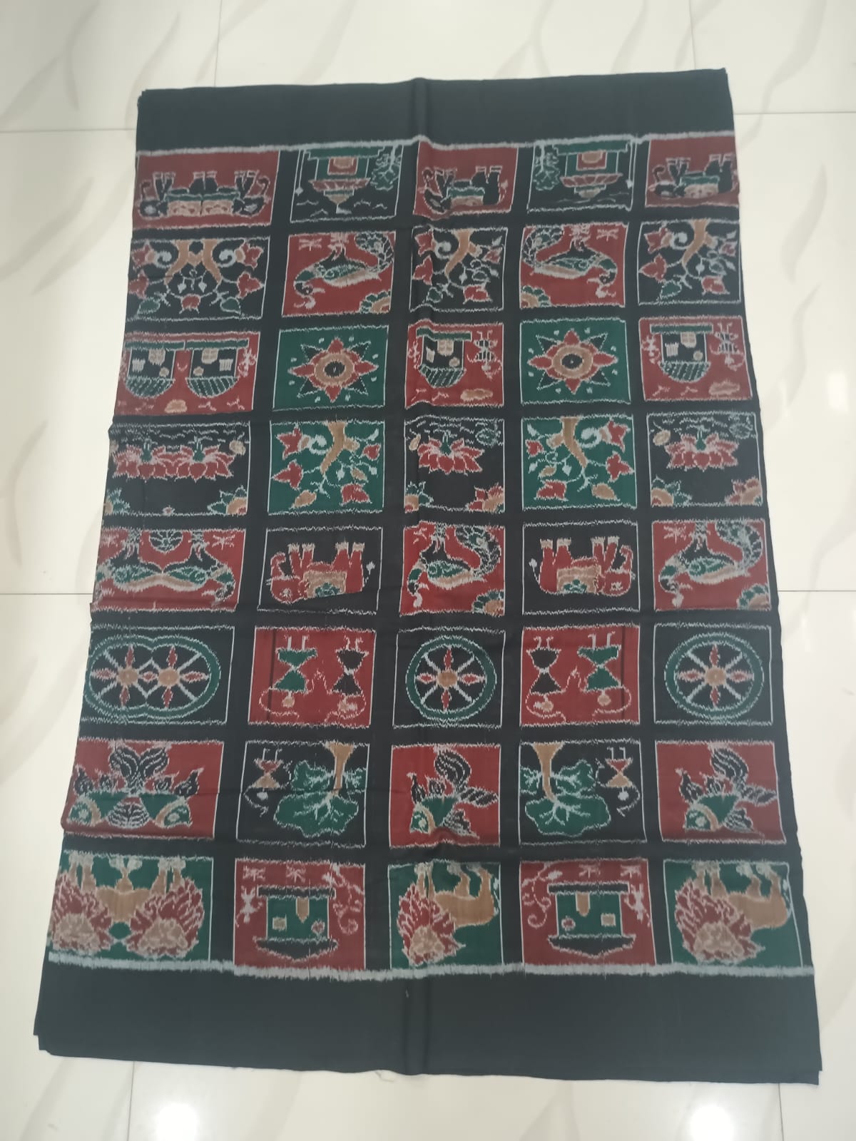 Black Maroon Green Nabakothi Ikat Design Sambalpuri Fabrics