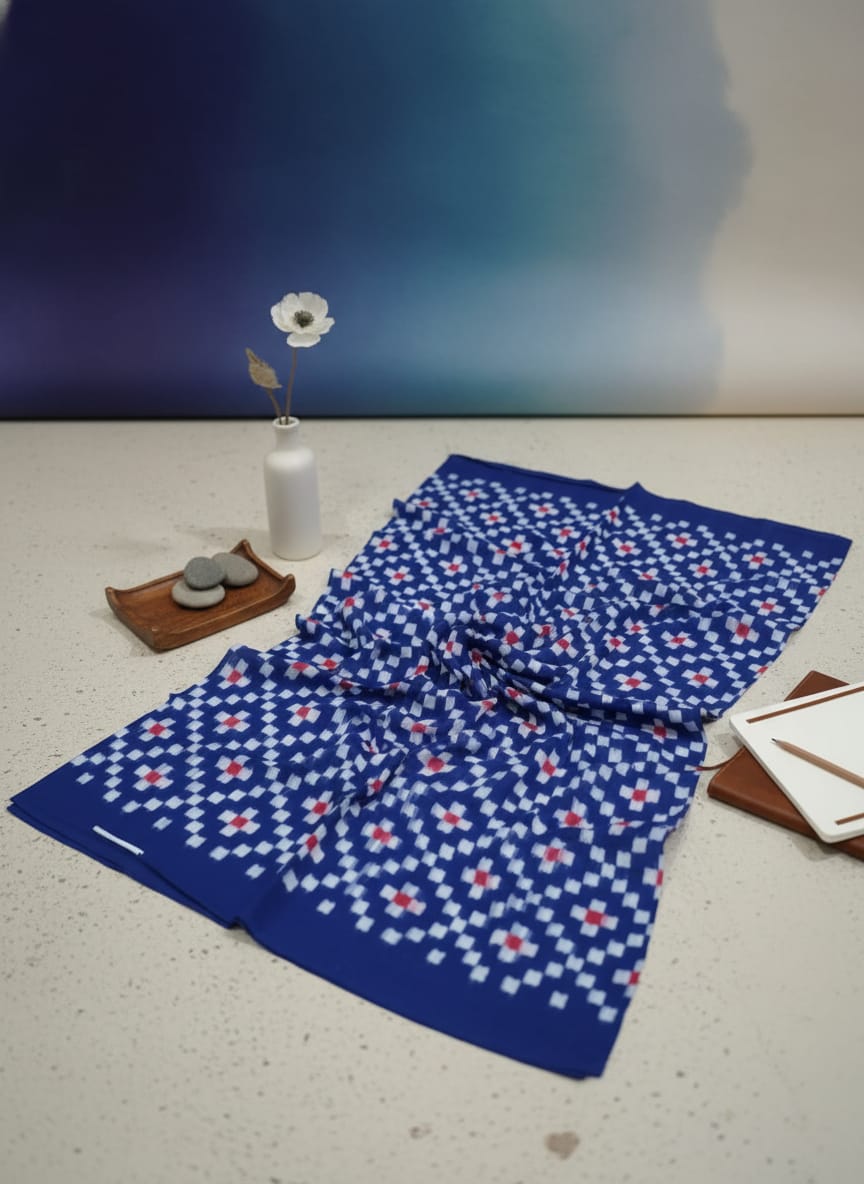 Blue White Red Pasapali Design Sambalpuri Fabrics