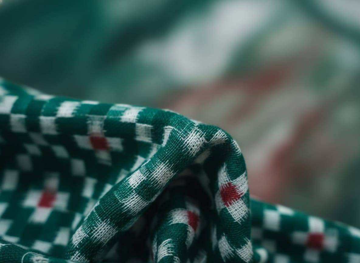 Green White Red Pasapali Design Sambalpuri Fabrics