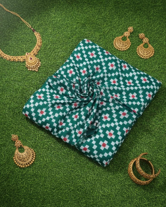 Green White Red Pasapali Design Sambalpuri Fabrics