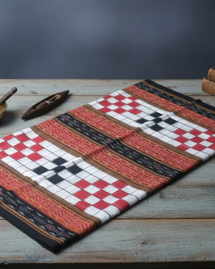 White Black Red Bichitrapuri Design Sambalpuri Fabrics