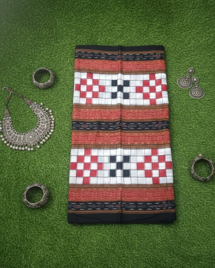 White Black Red Bichitrapuri Design Sambalpuri Fabrics