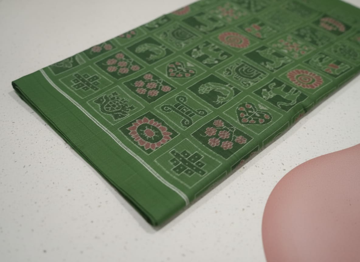 Green Nabakothi Ikat Design Sambalpuri Fabrics