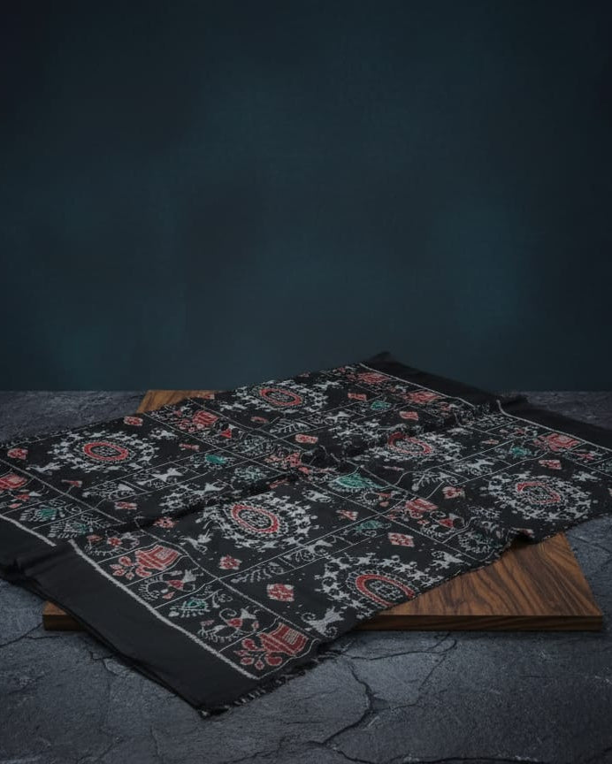 Black Tribal Chakra Ikat Design Sambalpuri Fabrics