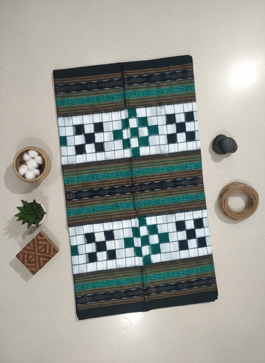 White Green Black Bichitrapuri Design Sambalpuri Fabrics