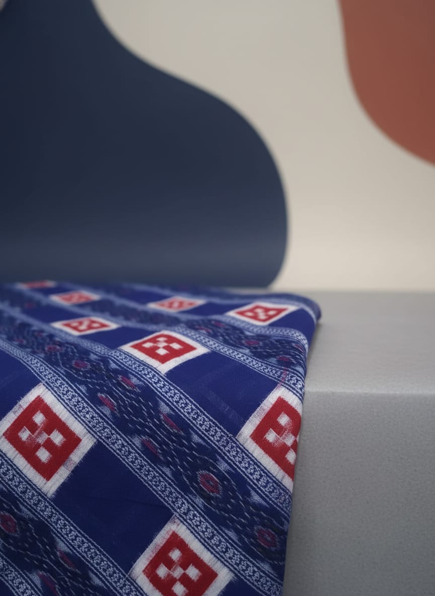 Blue Red Pasapali Ikat Design Sambalpuri Fabrics