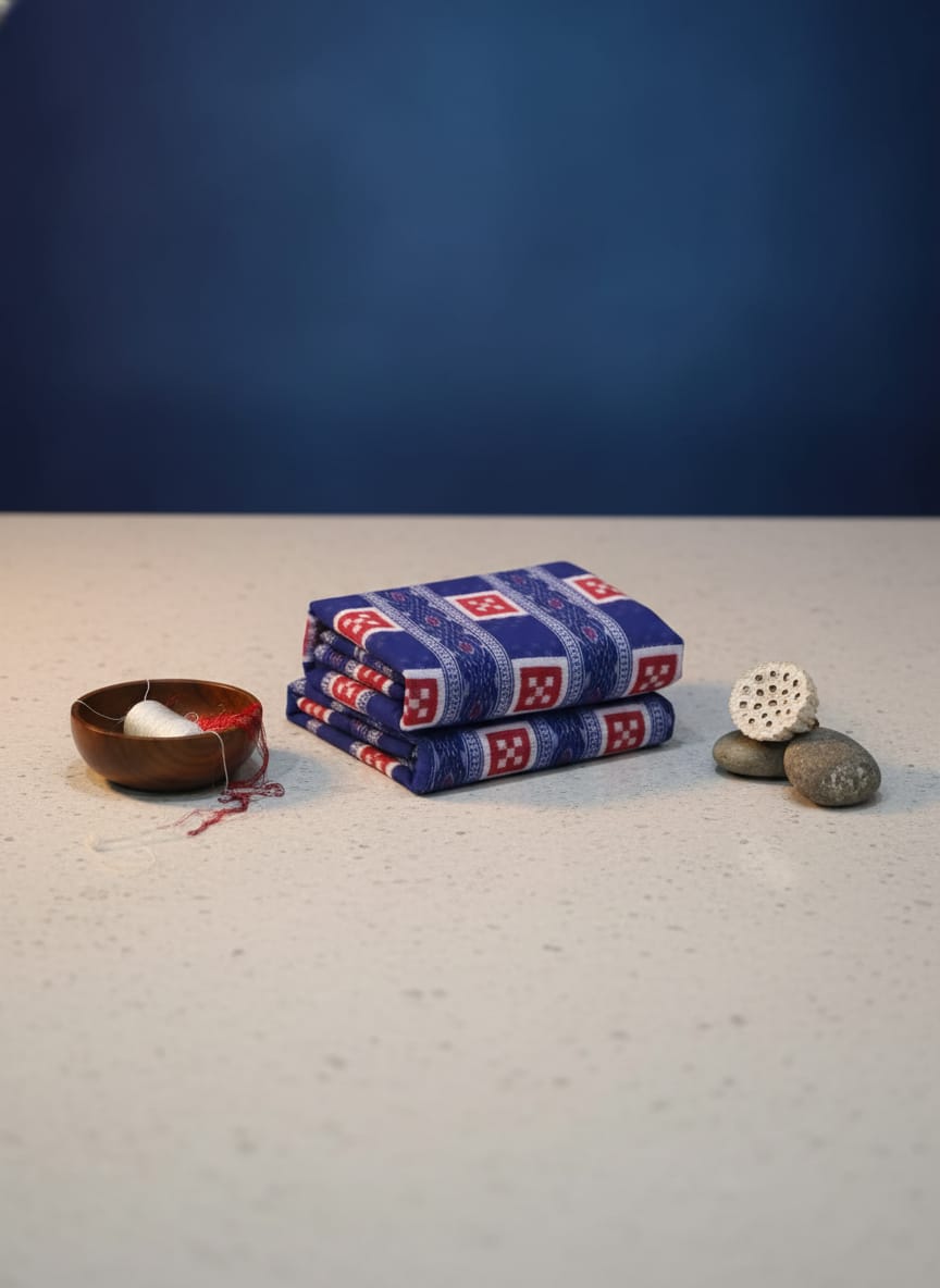 Blue Red Pasapali Ikat Design Sambalpuri Fabrics