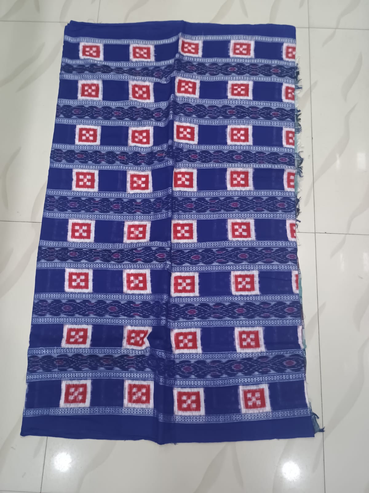 Blue Red Pasapali Ikat Design Sambalpuri Fabrics