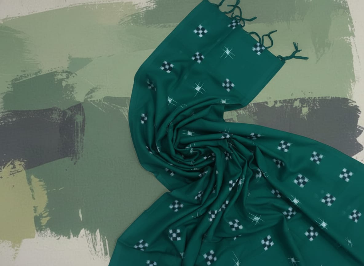 Green White Mini Pasapali Ikat Design Sambalpuri Fabrics