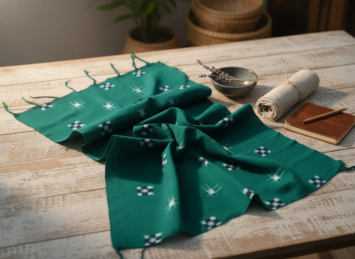 Green White Mini Pasapali Ikat Design Sambalpuri Fabrics