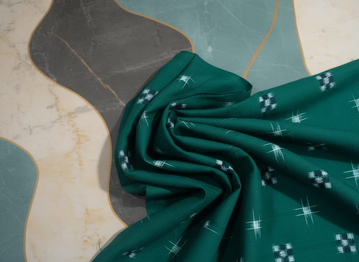 Green White Mini Pasapali Ikat Design Sambalpuri Fabrics