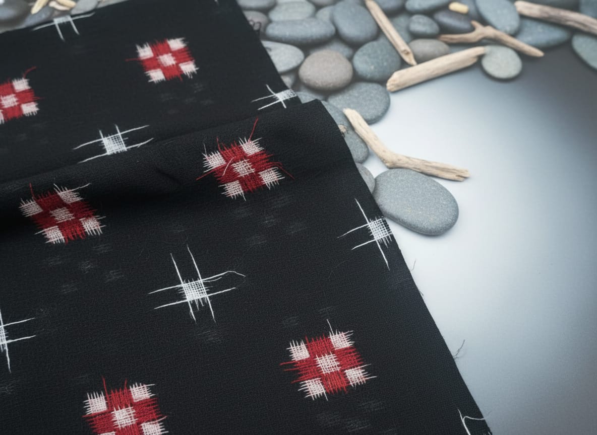 Black Red Mini Pasapali Ikat Design Sambalpuri Fabrics