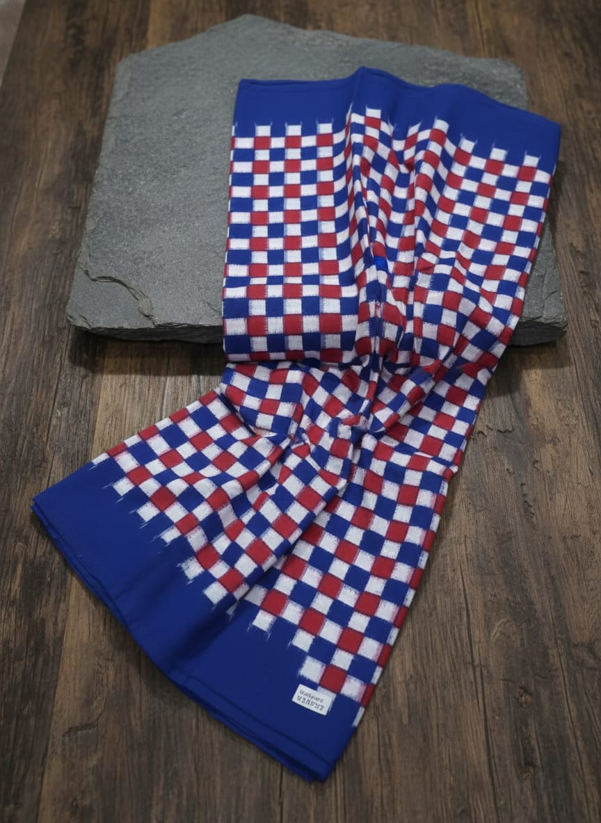 Blue Red White Pasapali Ikat Design Sambalpuri Fabrics