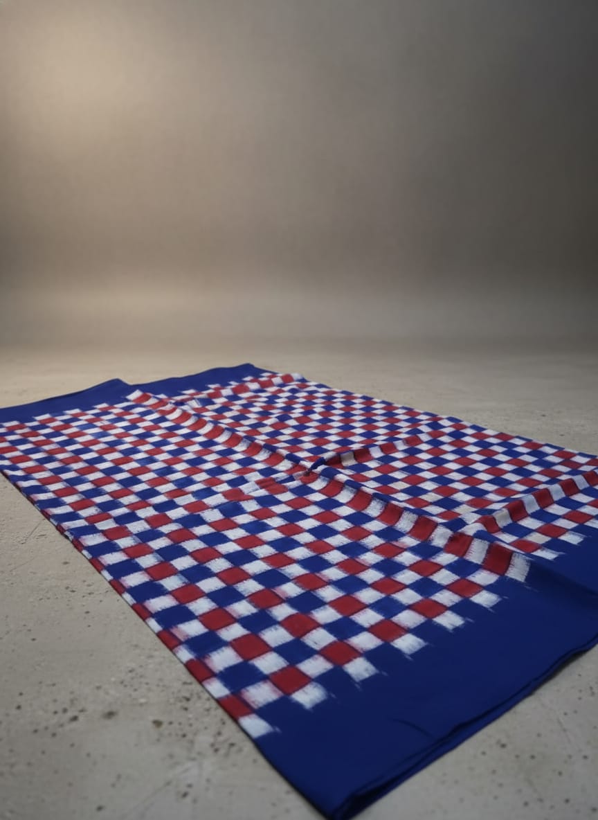 Blue Red White Pasapali Ikat Design Sambalpuri Fabrics