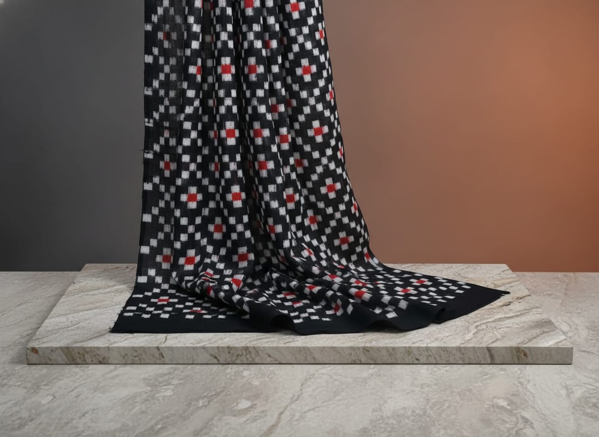 Black White Cross Pasapali Design Sambalpuri Fabrics