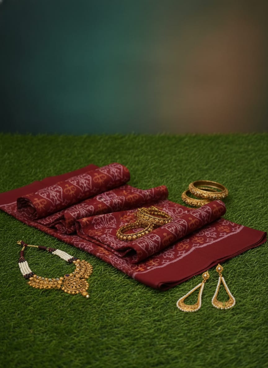 Maroon Dual Parrot And Tribal Design Sambalpuri Fabrics