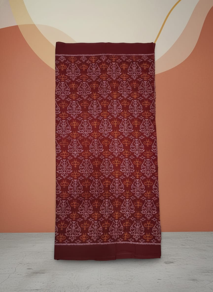 Maroon Dual Parrot And Tribal Design Sambalpuri Fabrics