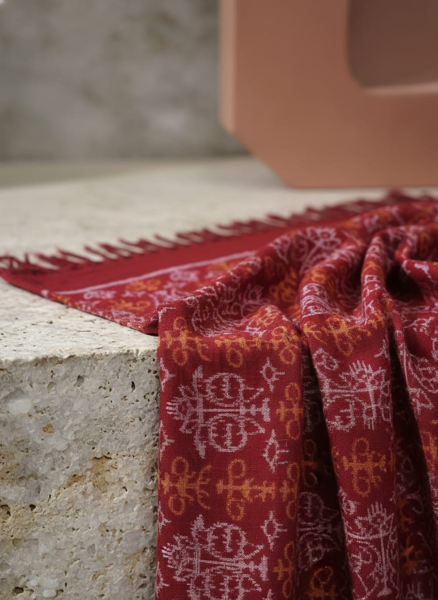 Maroon Dual Parrot And Tribal Design Sambalpuri Fabrics