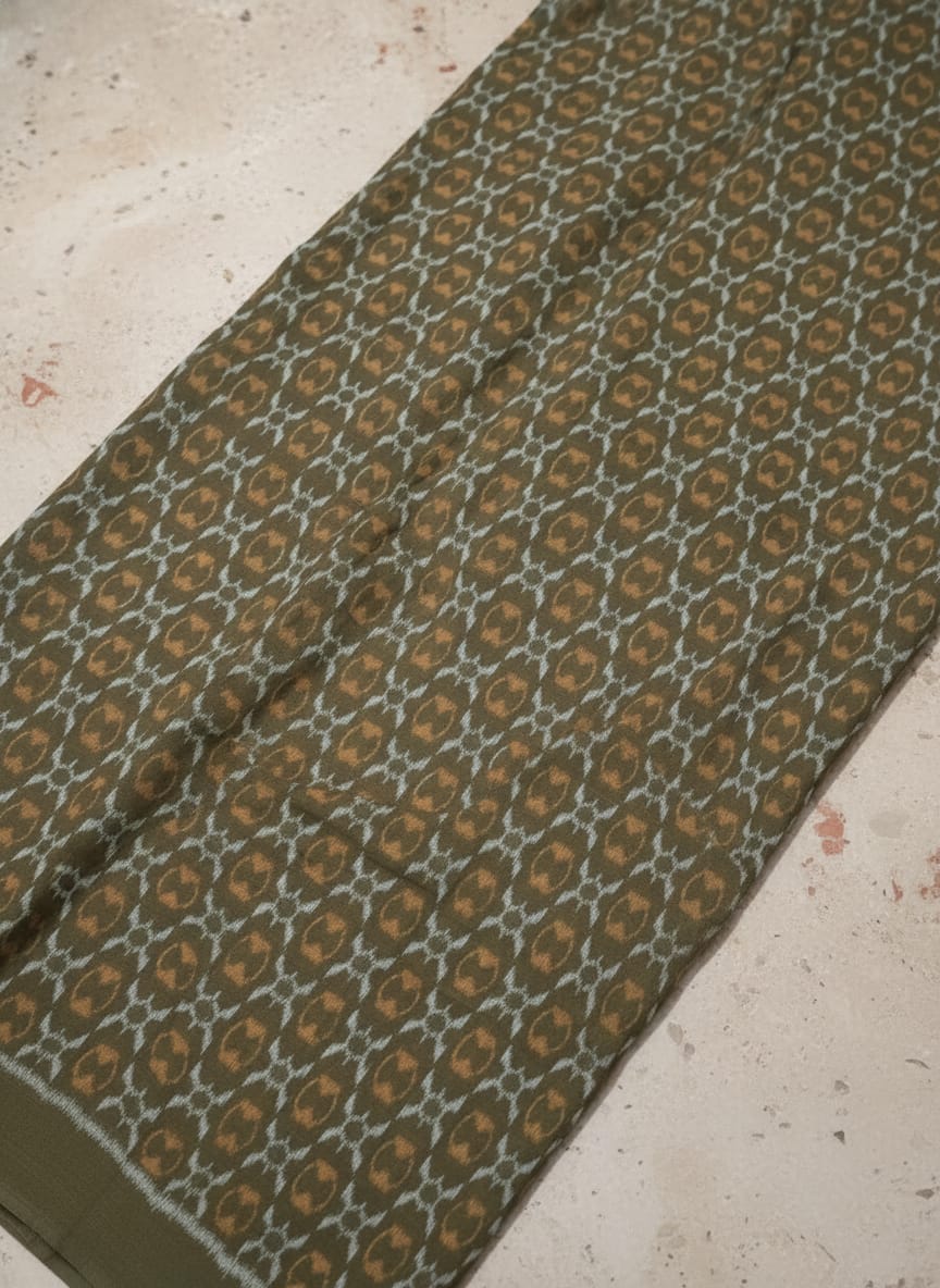 Mehendi Green White Flower Ikat Design Sambalpuri Fabrics