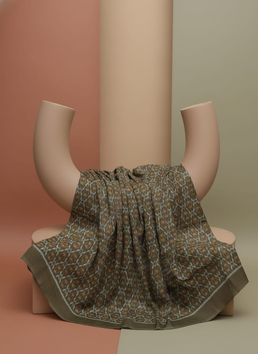 Mehendi Green White Flower Ikat Design Sambalpuri Fabrics