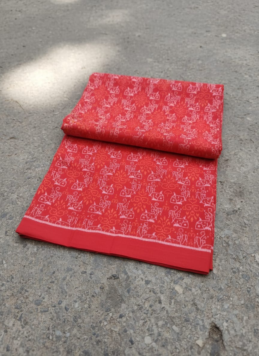 Red White Fish Design Sambalpuri Fabrics